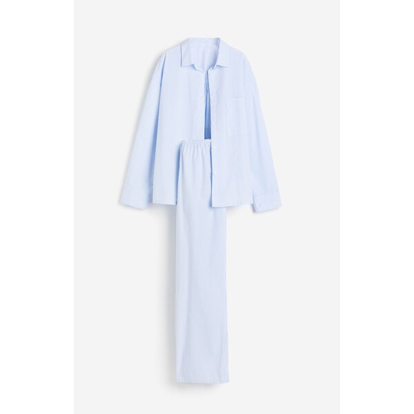 H&M Piżama z koszulą i spodniami - 1040956007 Jasnoniebieski/Białe paski