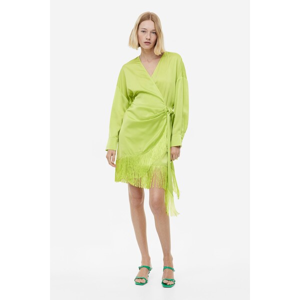H&M Satynowa sukienka kopertowa - 1182654001 Limonkowy