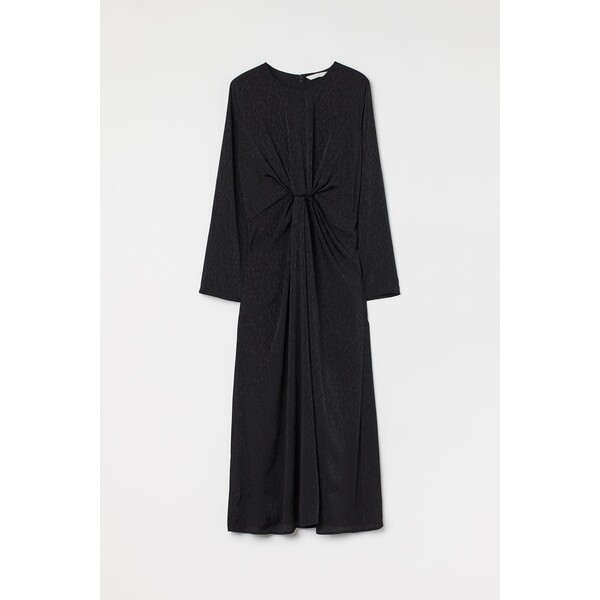 H&M Sukienka z ozdobnym węzłem - Okrągły dekolt - Długi rękaw - 1006800007 Czarny
