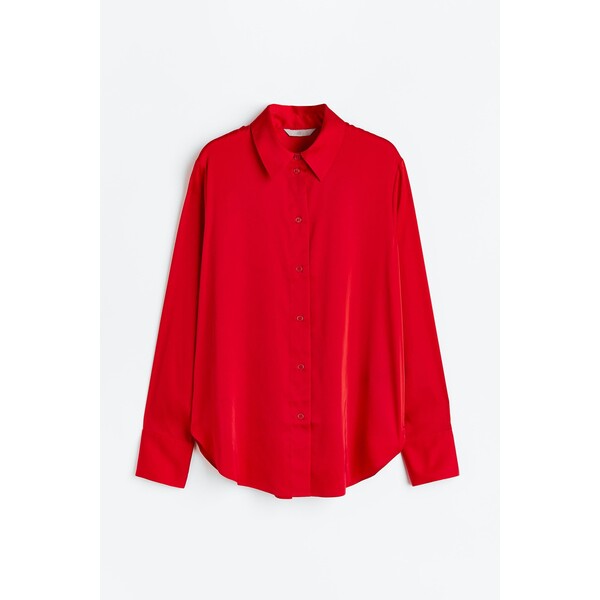 H&M Koszula ze spiczastym kołnierzykiem - Długi rękaw - Normalna długość - 1086131001 Czerwony