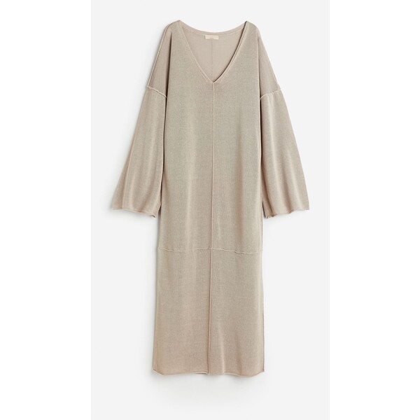 H&M Dzianinowa sukienka oversize z domieszką jedwabiu - Okrągły dekolt - Długi rękaw - -ONA 1075386003 Beżowy