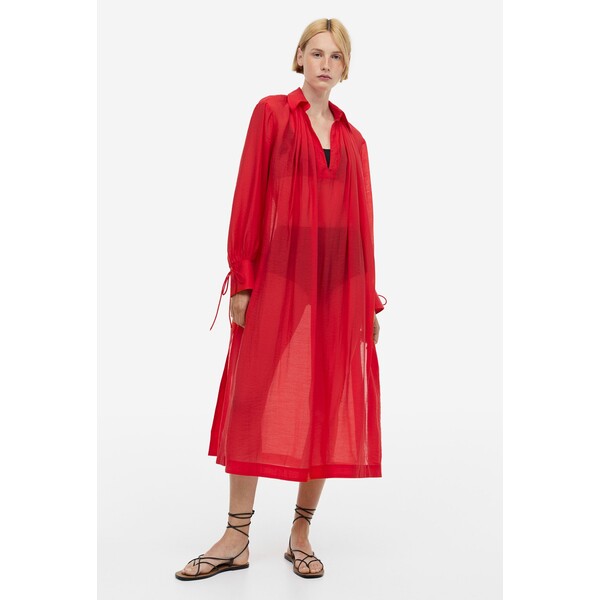 H&M Tunikowa sukienka z lyocellem - Dekolt w serek - Długi rękaw - -ONA 1183081002 Czerwony