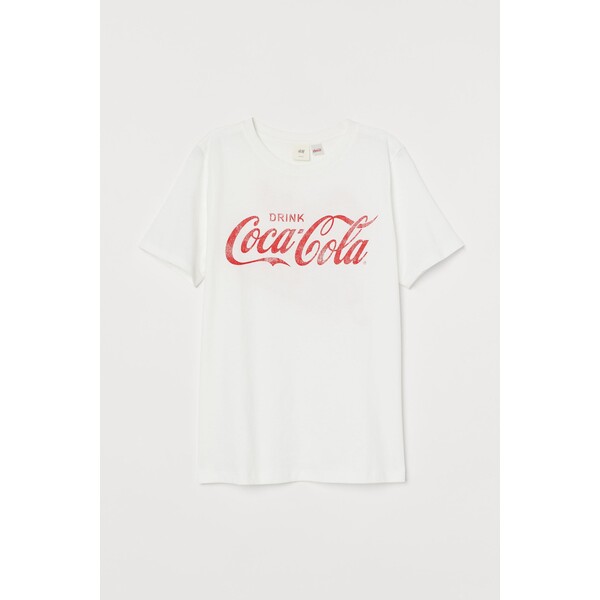 H&M T-shirt z motywem - Okrągły dekolt - Krótki rekaw - 0762470397 Biały/Coca-Cola