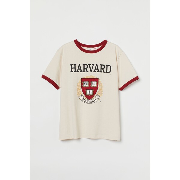 H&M T-shirt z motywem - Okrągły dekolt - Krótki rekaw - 0762470438 Biały/Harvard