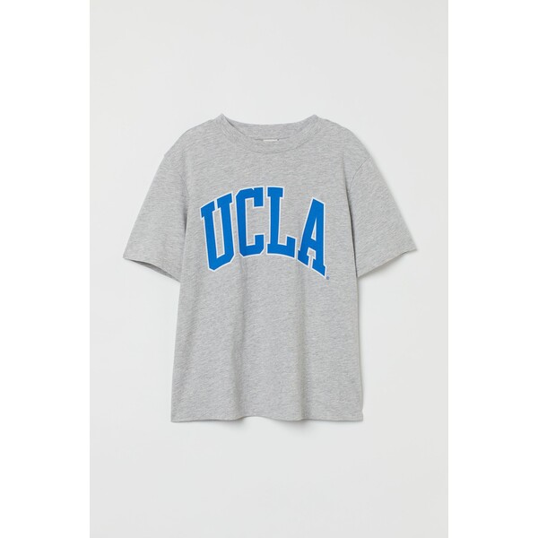 H&M T-shirt z motywem - Okrągły dekolt - Krótki rekaw - 0762470438 Jasnoszary melanż/UCLA