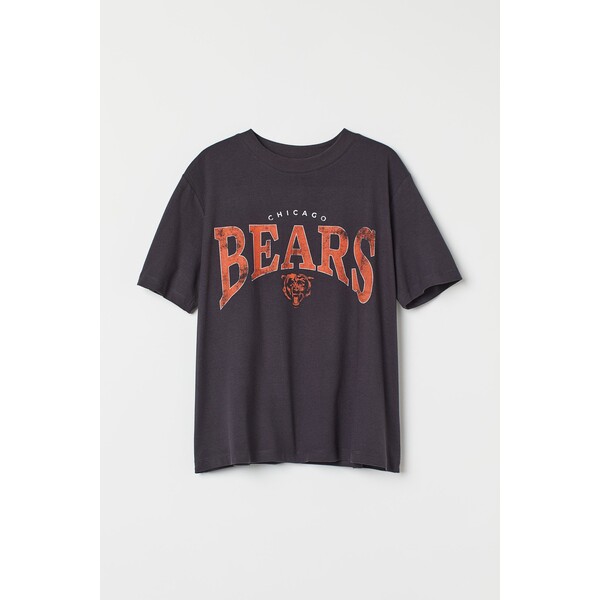 H&M T-shirt z motywem - Okrągły dekolt - Krótki rekaw - 0762470438 Ciemnoszary/NFL