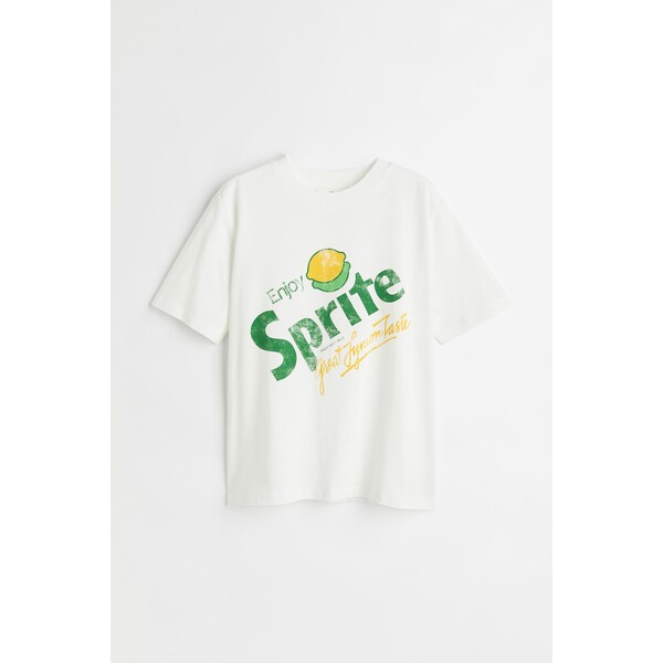 H&M T-shirt z motywem - Okrągły dekolt - Krótki rekaw - 0762470438 Kremowy/Sprite