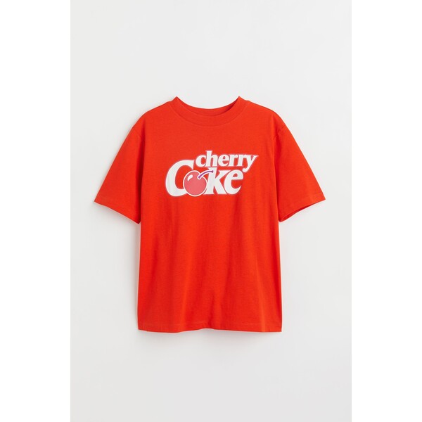 H&M T-shirt z motywem - Okrągły dekolt - Krótki rekaw - 0762470438 Czerwony/Cherry Coke