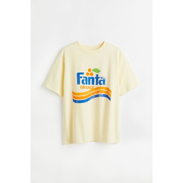 H&M T-shirt z motywem - Okrągły dekolt - Krótki rekaw - 0762470438 Jasnożółty/Fanta