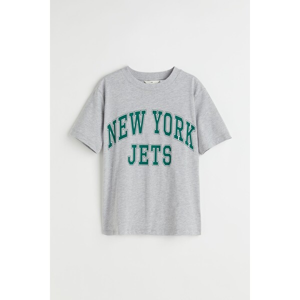 H&M T-shirt z motywem - Okrągły dekolt - Krótki rekaw - 0762470438 Szary melanż/New York Jets