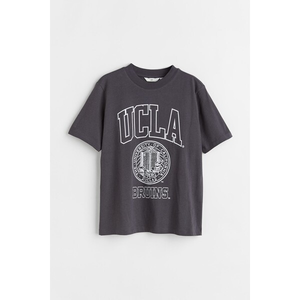 H&M T-shirt z motywem - Okrągły dekolt - Krótki rekaw - 0762470438 Dark grey/UCLA