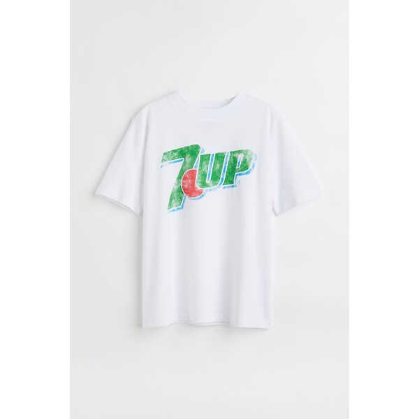 H&M T-shirt z motywem - Okrągły dekolt - Krótki rekaw - 0762470438 Biały/7 Up