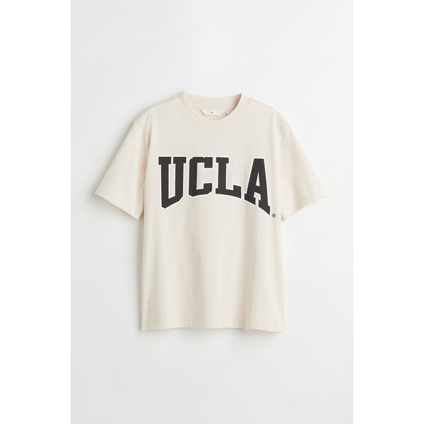 H&M T-shirt z motywem - Okrągły dekolt - Krótki rekaw - 0762470438 Jasnobeżowy//UCLA