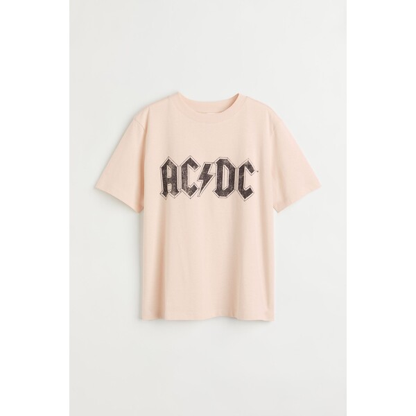 H&M T-shirt z motywem - Okrągły dekolt - Krótki rekaw - 0762470438 Jasnobeżowy/AC/DC