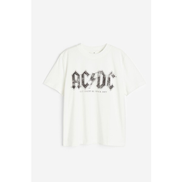 H&M T-shirt z motywem - Okrągły dekolt - Krótki rekaw - 0762470438 Biały/AC/DC