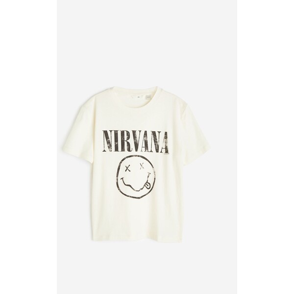 H&M T-shirt z motywem - Okrągły dekolt - Krótki rekaw - 0762470438 Kremowy/Nirvana