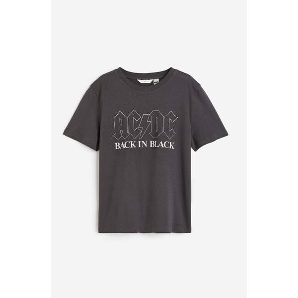 H&M T-shirt z motywem - Okrągły dekolt - Krótki rekaw - 0762470438 Ciemnoszary/AC/DC