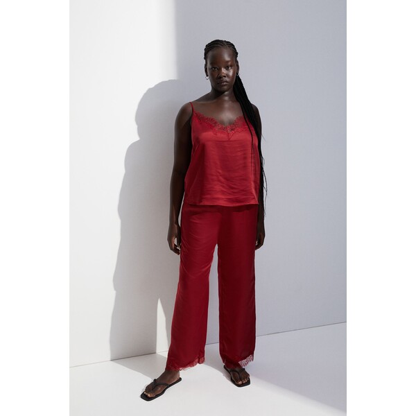 H&M Piżama z topem na ramiączkach i szortami - 1196615001 Ciemnoczerwony
