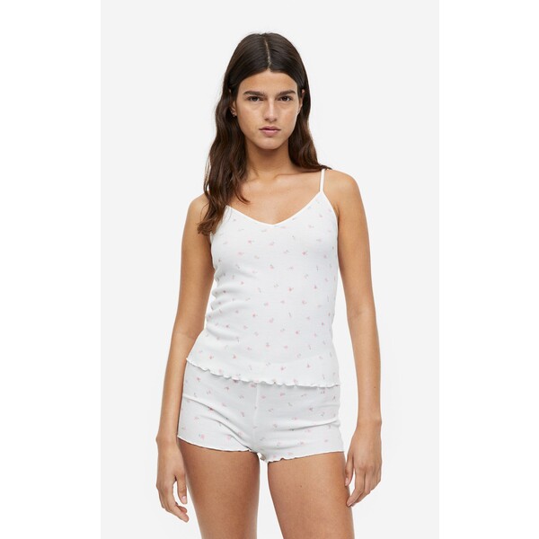 H&M Piżama z koszulką i szortami - 1159258006 Biały/Kwiaty