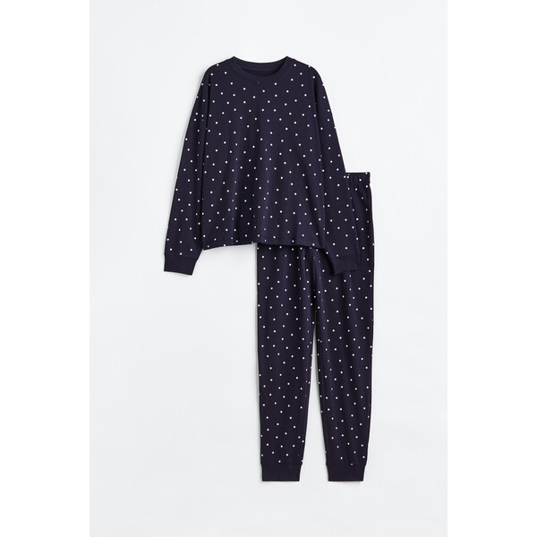 H&M Wzorzysta piżama z dżerseju - 0925124017 Ciemnoniebieski/Kropki