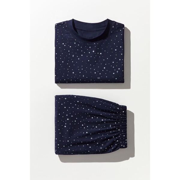 H&M Wzorzysta piżama z dżerseju - 0925124017 Ciemnoniebieski/Gwiazdy