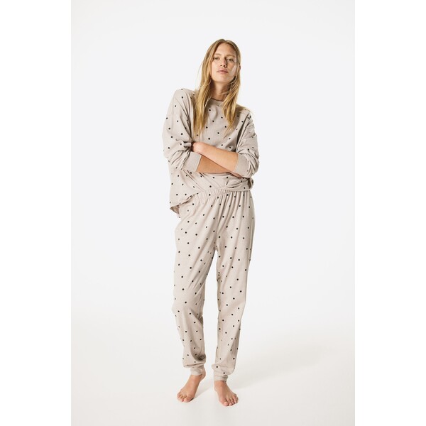 H&M Wzorzysta piżama z dżerseju - 0925124017 Beżowy/Kropki