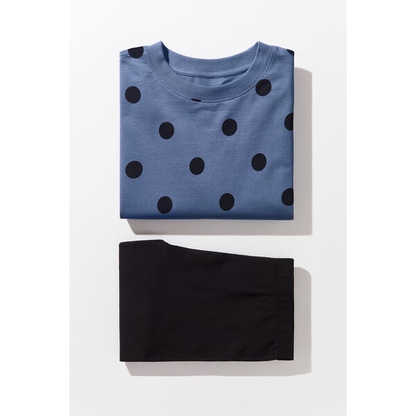 H&M Piżama z bluzą i legginsami - Okrągły dekolt - Długi rękaw - 0769814030 Niebieski/Kropki