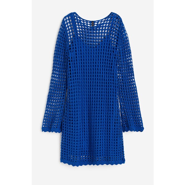 H&M Sukienka z ażurowej dzianiny - Okrągły dekolt - Długi rękaw - 1144757001 Jaskrawoniebieski