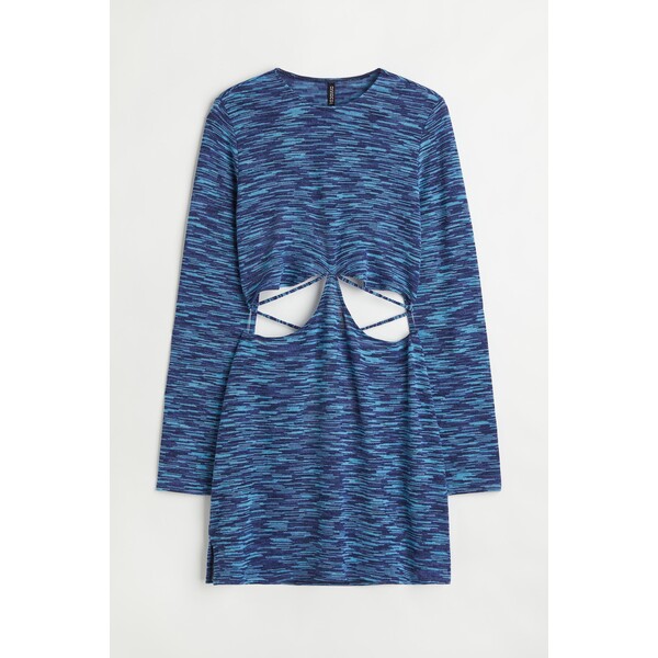 H&M H&M+ Dzianinowa sukienka - Okrągły dekolt - Długi rękaw - 1049693002 Ciemnoniebieski/Wzór