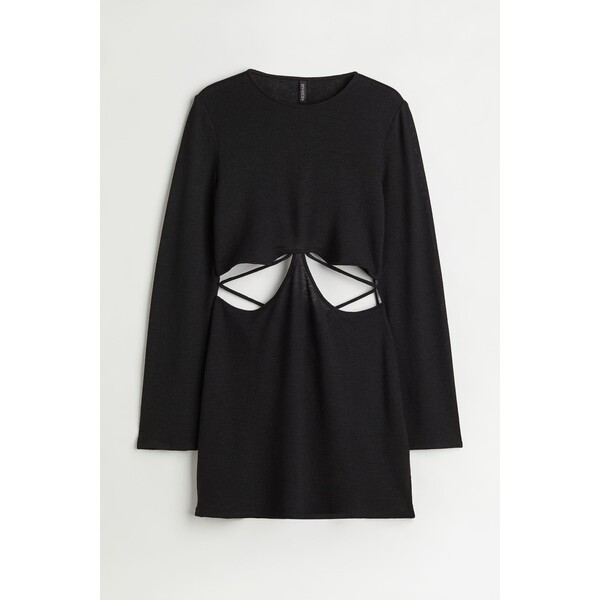 H&M H&M+ Dzianinowa sukienka - Okrągły dekolt - Długi rękaw - 1049693002 Czarny