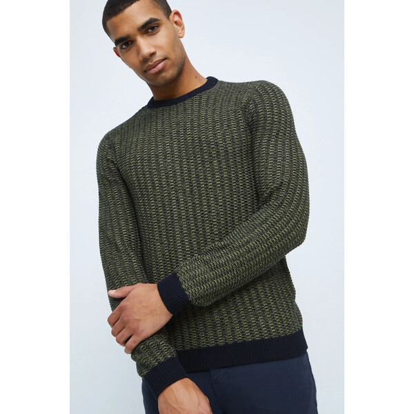 Medicine Sweter bawełniany męski wzorzysty zielony