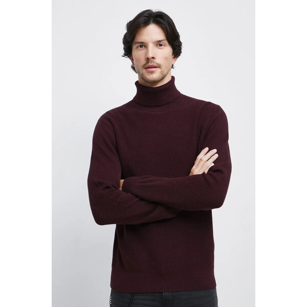 Medicine Sweter bawełniany męski z golfem kolor bordowy