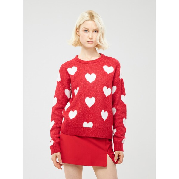 Terranova Sweter z okrągłym dekoltem w serca Czerwony SAB0061422001S130