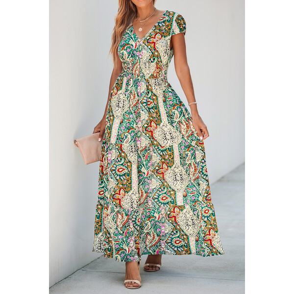 Cupshe Sukienka maxi z dekoltem w szpic i kwiatowym wzorem paisley CAA05A3G075KR