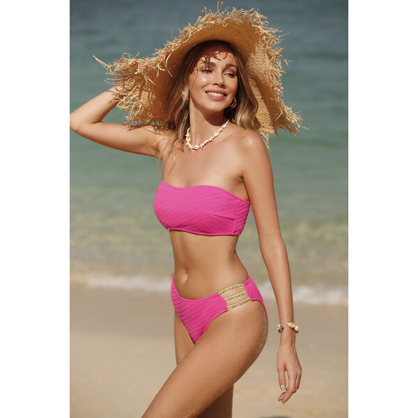 Cupshe Gorący różowy teksturowany komplet typu bandeau i hipsterskie bikini CAA12C3B032DD
