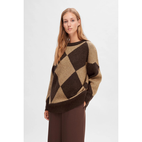 SELECTED Sweter z wełną - Brązowy 2230059001712