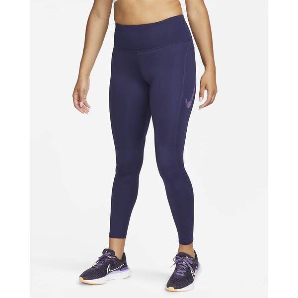 Damskie legginsy 7/8 ze średnim stanem, kieszeniami i grafiką Nike Fast FB4656-555