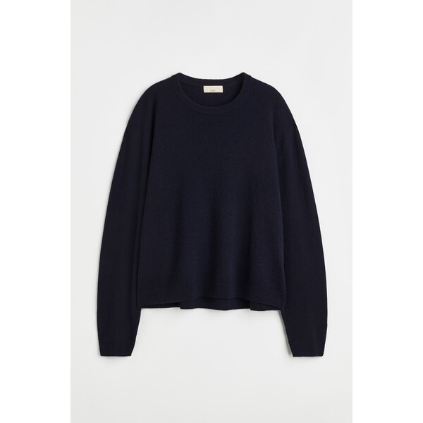 H&M Sweter kaszmirowy - Okrągły dekolt - Bardzo długi rękaw - 0951932031 Ciemnoniebieski
