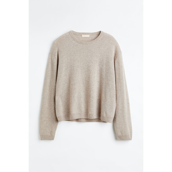 H&M Sweter kaszmirowy - Okrągły dekolt - Bardzo długi rękaw - 0951932031 Beżowy melanż