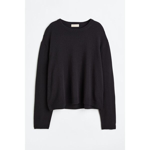 H&M Sweter kaszmirowy - Okrągły dekolt - Bardzo długi rękaw - 0951932031 Prawie czarny