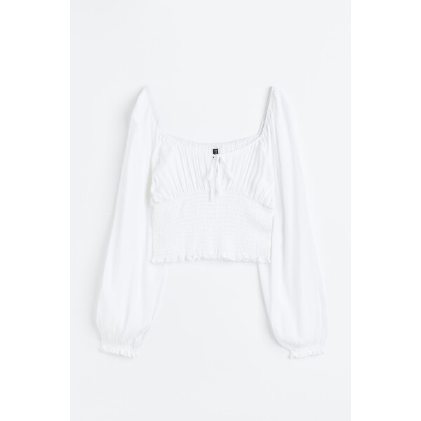 H&M Elastycznie marszczona bluzka - 1134718004 Biały