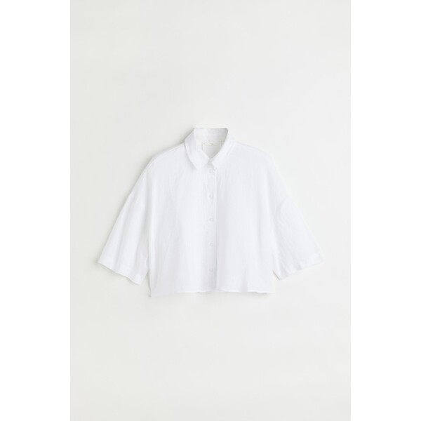 H&M Krótka koszula lniana - 0972815001 Biały