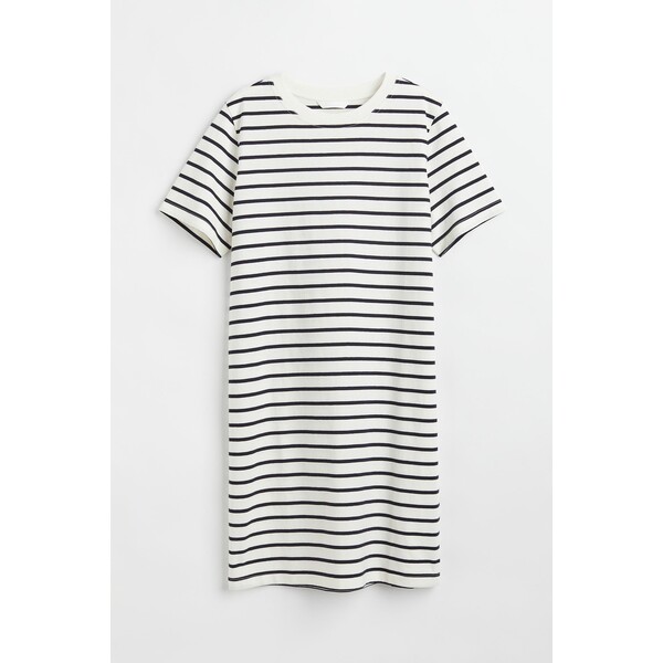H&M Bawełniana sukienka T-shirtowa - 0841434026 Biały/Niebieskie paski
