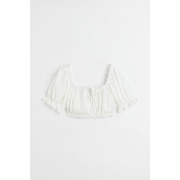 H&M Krepowana bluzka z bufiastym rękawem - 1078497001 Biały