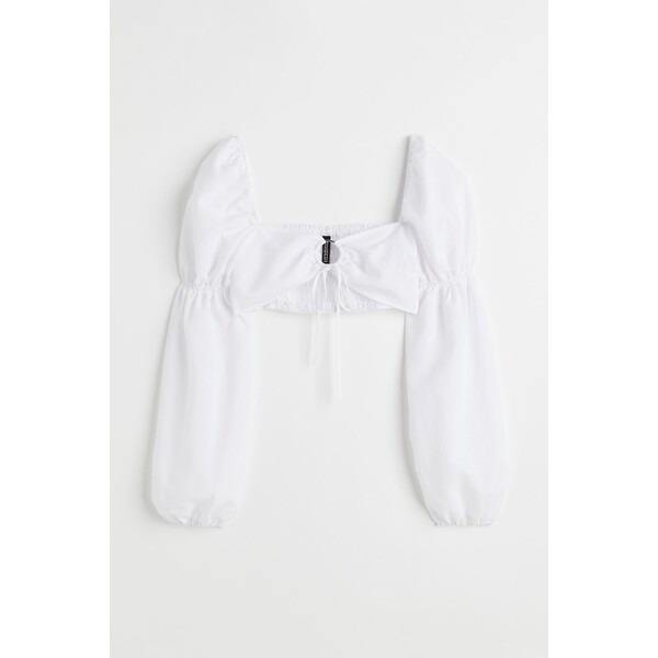H&M Krótka bluzka z baloniastym rękawem - 1065022002 Biały