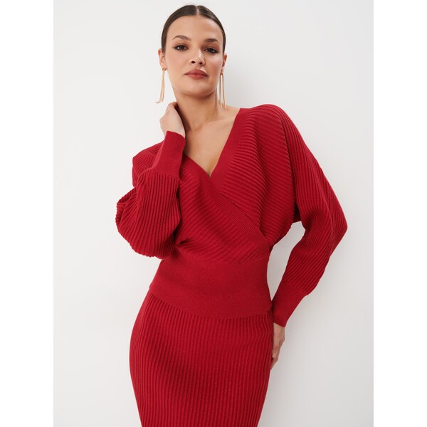 Mohito Czerwony sweter z kopertowym dekoltem 2742X-33L