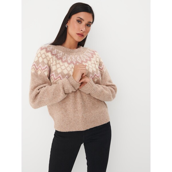 Mohito Beżowy sweter ze wzorem 3039X-08P