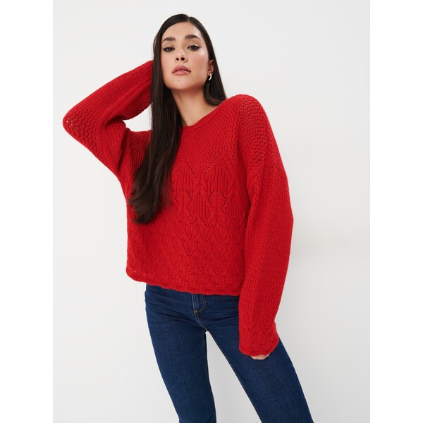 Mohito Czerwony sweter z ozdobnym splotem 819AJ-33X