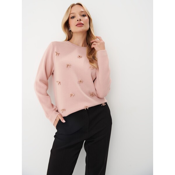 Mohito Różowy sweter z aplikacjami 6622X-03X