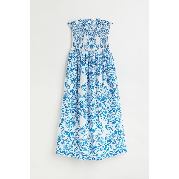 H&M Sukienka z marszczeniem - Bez rękawów - Midi - 0985777012 Biały/Niebieski wzór